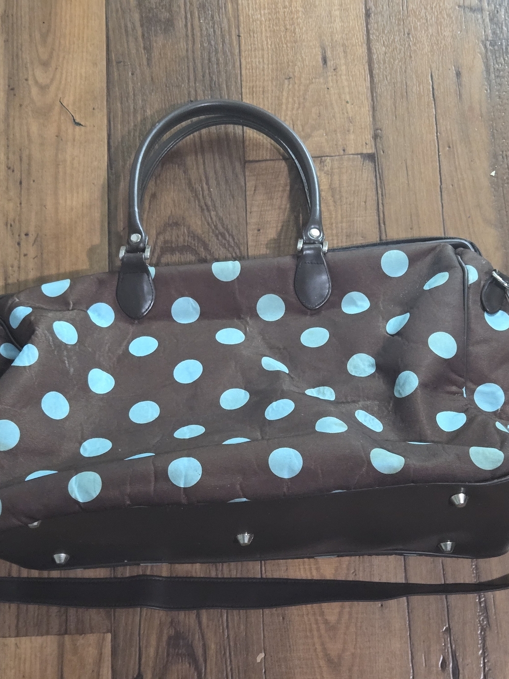 Bueno Brown Travel Weekender with Light Blue Polka Dots